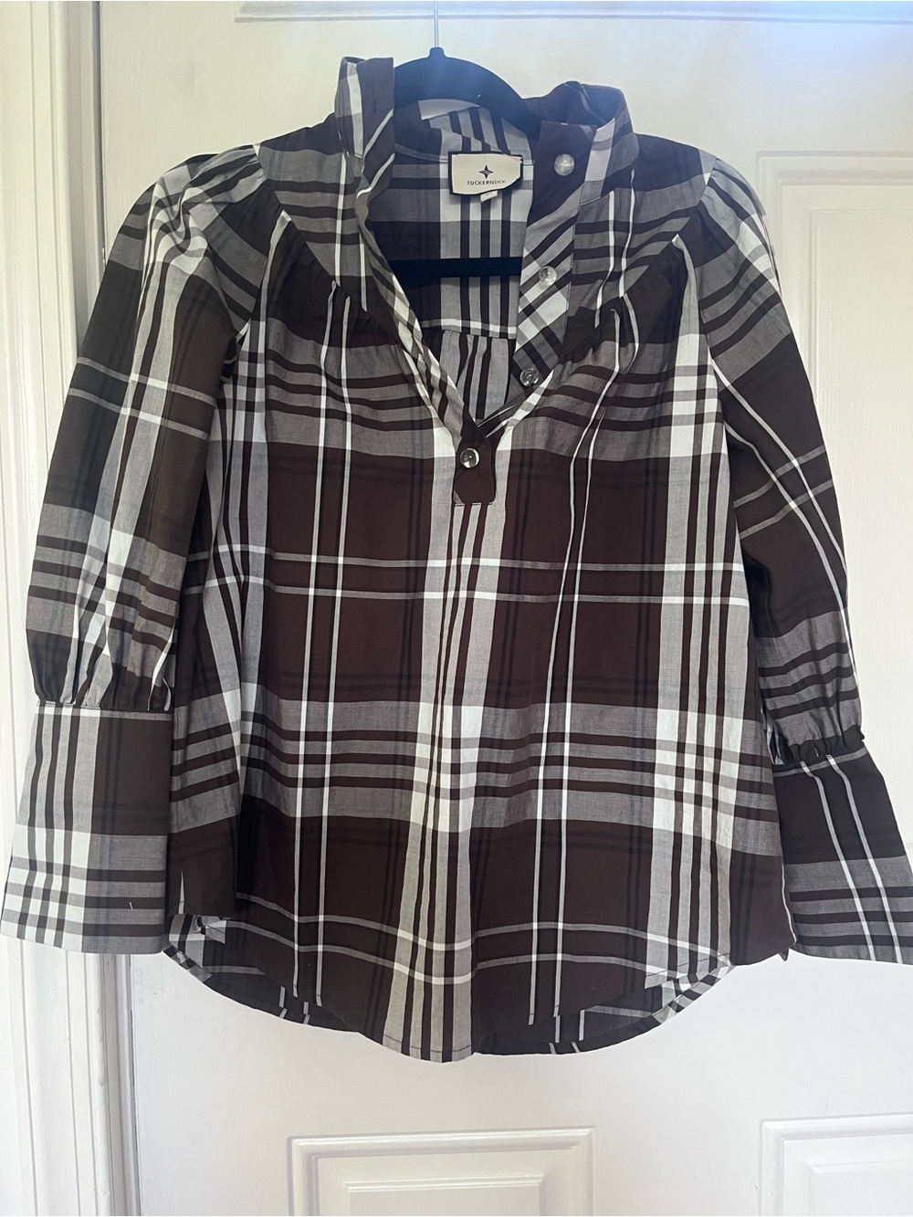 Tuckernuck XS Corrigan Blouse in Cedar Check